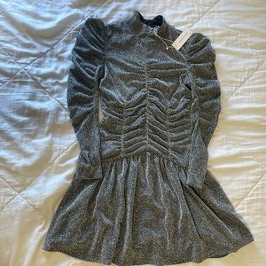 Rebecca Taylor silver metallic ruched dress